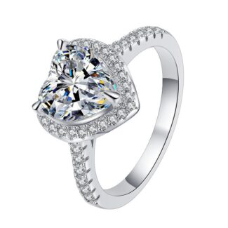 White Heart shaped moissanite silver rings